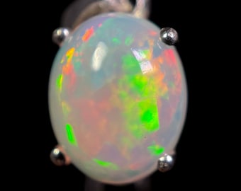 OPAL Pendant - Sterling Silver, 8x10mm Oval Cabochon - Birthstone Jewelry, Opal Cabochon Necklace, Welo Opal, 49077
