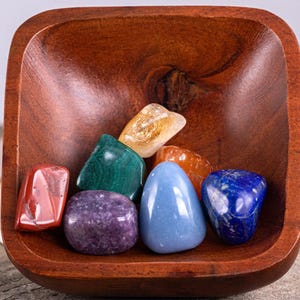 7 CHAKRA Tumbled Crystal Set : Natural Rainbow Healing Pouch Yoga Stones, E0047 image 3