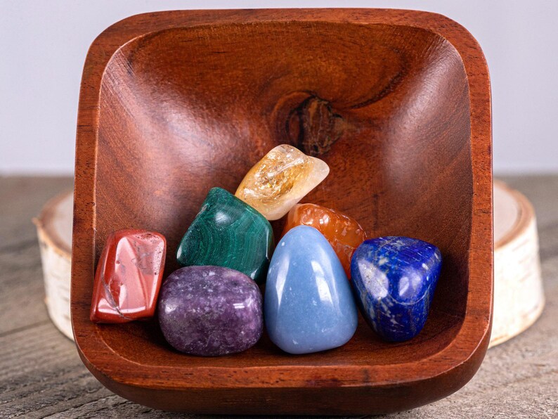7 CHAKRA Tumbled Crystal Set : Natural Rainbow Healing Pouch Yoga Stones, E0047 image 3