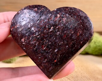 GARNET + MICA Heart Carving - Polished Crystal Decor, Genuine Rocks, Minerals, Stone Collections, 57041
