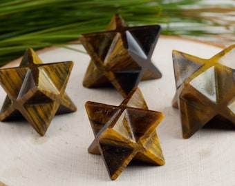 TIGERS EYE Crystal Merkaba - Estrella, Geometría Sagrada, Metafísica, Cristales y Piedras Curativas, E1185