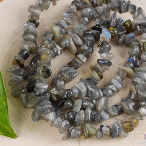 LABRADORITE Crystal Necklace - Chip Beads - Long Crystal Necklace, Beaded Necklace, Handmade Jewelry, E0799
