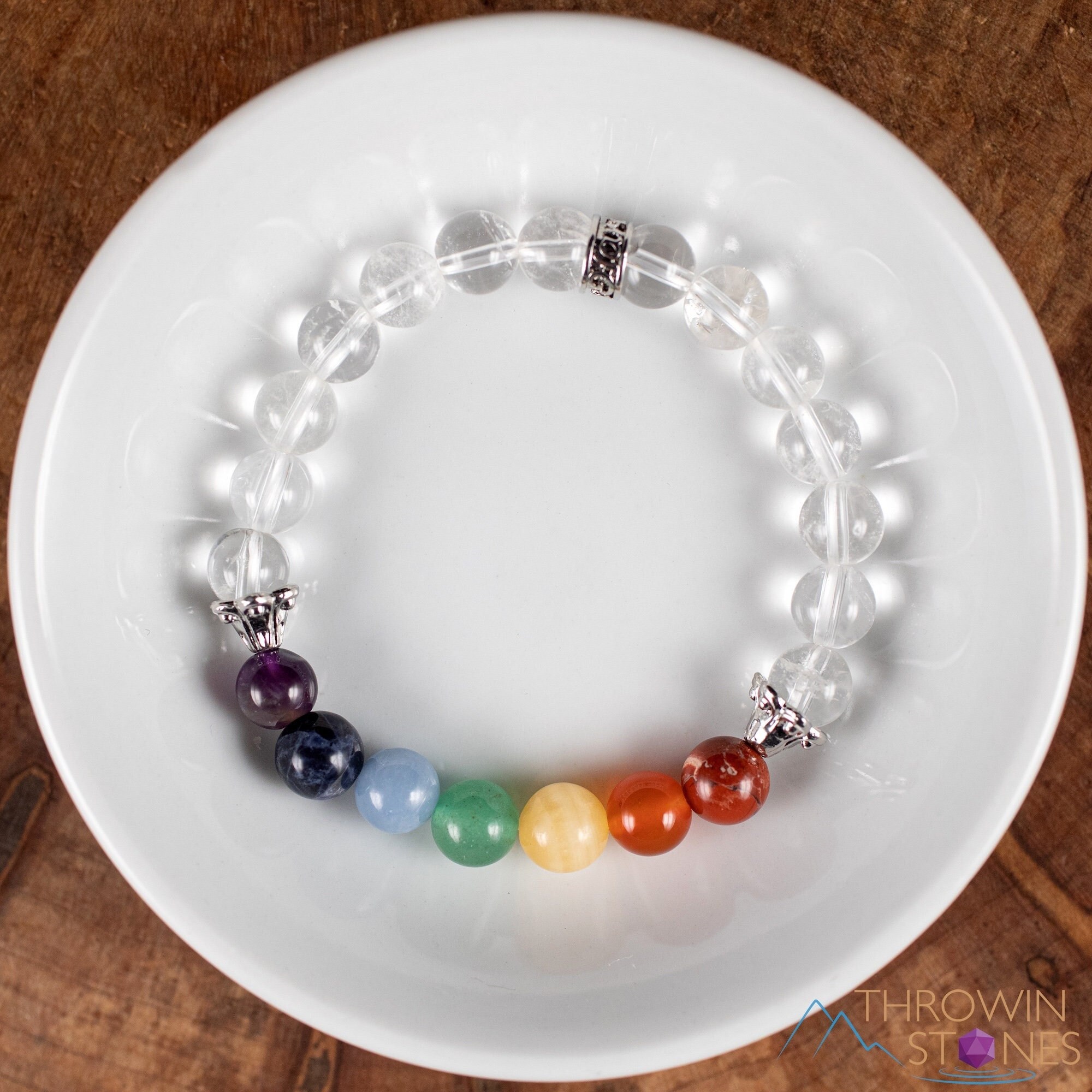 CHAKRA & CLEAR QUARTZ Crystal Bracelet - Round Beads