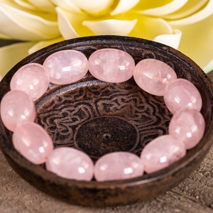 ROSE QUARTZ Crystal Bracelet - Oval Beads - Beaded Bracelet, Birthstone Bracelet, Handmade Jewelry, Healing Crystal Bracelet, E1720