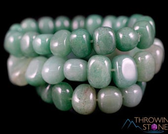Groene AVENTURINE-kristallen armband: handgemaakte rekbare boho-sieraden met getrommelde kraal, E2021