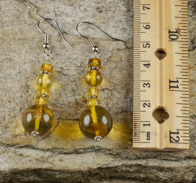 Handmade Jewelry J0626 6cm Golden Yellow AMBER Earrings Natural Amber Beads from Chiapas Mexico and Sterling Silver Findings