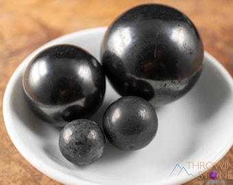 SHUNGITE Crystal Sphere - Carved Metaphysical Stone Ball Display, Natural Polished Rock Gothic Decor, E0278