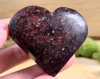 GARNET + MICA Heart Carving - Polished Crystal Decor, Genuine Rocks, Minerals, Stone Collections, 57029