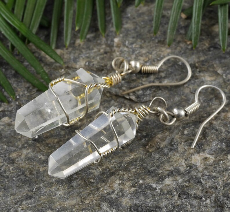 CLEAR QUARTZ Crystal Earrings Wire Wrapped Jewelry Crystal | Etsy