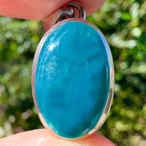 CHRYSOCOLLA Crystal Pendant - Gem Silica, Blue Chalcedony, Sterling Silver, Oval - Fine Jewelry, Healing Crystals and Stones, 54177
