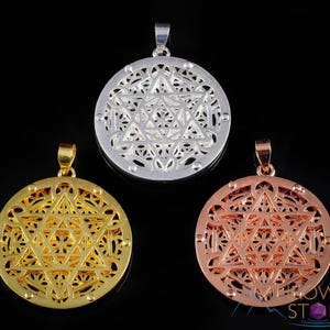 GOLD, SILVER, or COPPER Flower of Life Merkaba Pendant - Sacred Geometry Seed of Life, Fine Jewelry Gift for Him, E1501