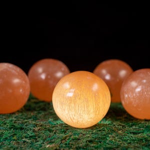 Orange SELENITE Stone Sphere  :  XL Carved Healing Crystal Ball Display, Holiday Home Decor,  E1859