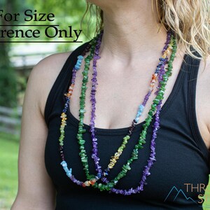 Handcrafted genuine crystal chip necklace. These authentic natural tumbled chips are drilled and strung on beading cord to create an endless necklace. Picture is for size reference only and is not the stone type you will be receiving for this listing