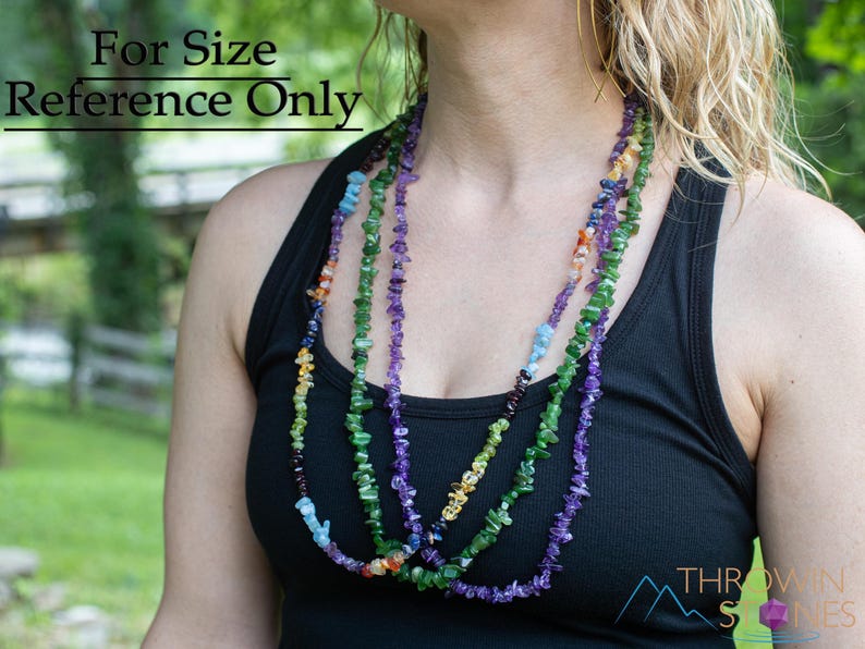 Handcrafted genuine crystal chip necklace. These authentic natural tumbled chips are drilled and strung on beading cord to create an endless necklace. Picture is for size reference only and is not the stone type you will be receiving for this listing