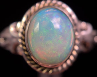 OPAL RING, Pinfire - Sterling Silver, Size 8.5 - Ethiopian Opal Rings for Women, Bridal Jewelry, Welo Opal, 49184
