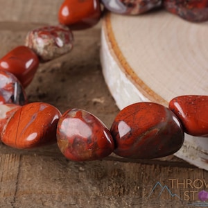 RED BRECCIATED JASPER Crystal Bracelet - Tumbled Beads - Beaded Bracelet, Handmade Jewelry, Healing Crystal Bracelet, E0367