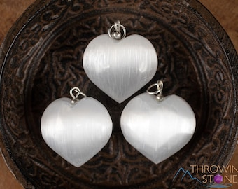 SELENITE Crystal Heart Pendant - Crystal Pendant, Handmade Jewelry, Healing Crystals and Stones, E2022