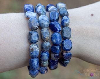 Bracelet en cristal de SODALITE : Bijoux bohèmes extensibles faits main en pierre bleue naturelle, E0138
