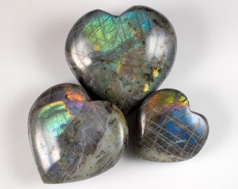 LABRADORITE Crystal Heart - Thick, Light - Housewarming Gift, Home Decor, Healing Crystals and Stones, E1963