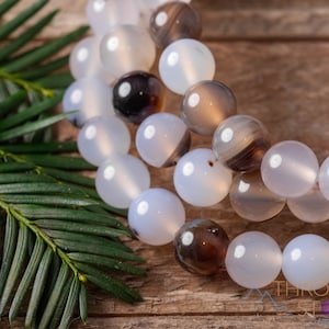 AGATE Crystal Bracelet - Round  Beads - Beaded Bracelet, Handmade Jewelry,  Healing Crystal Bracelet, E0600