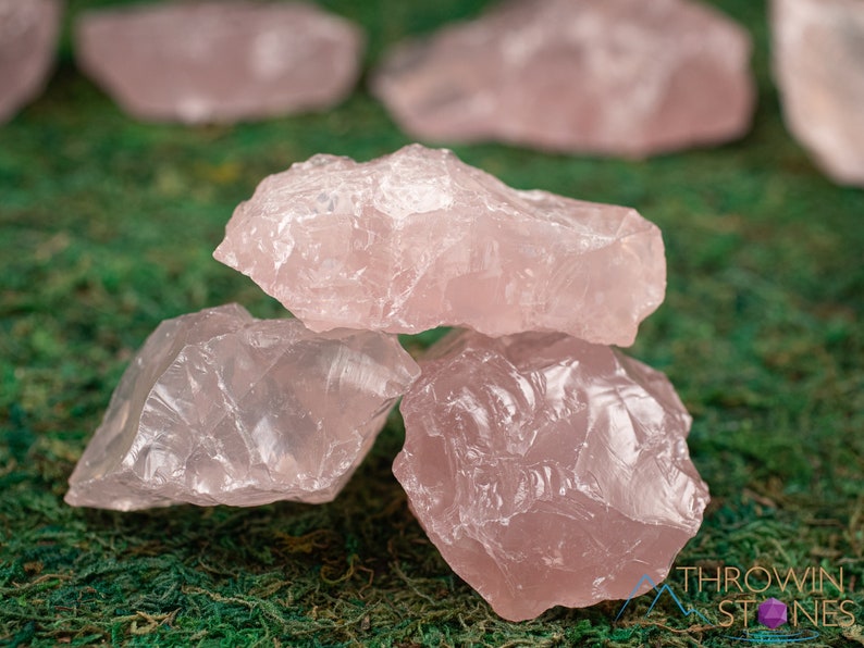 Rose Quartz Raw Crystals. These genuine rough gemstones are pale pink and translucent . Each specimen is unique and will vary in color, shape, and pattern. These specimens are great for crystal grids and crystal decor. This listing has variations.