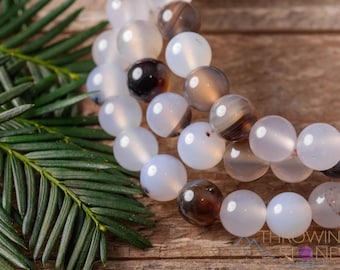 Bracciale in cristallo di agata: perline di pietra naturale rotonde da 8 mm, gioielli boho fatti a mano, E0600