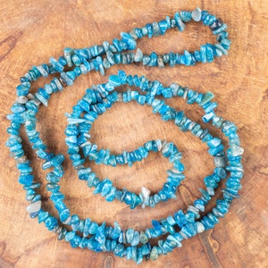 Blue APATITE Crystal Necklace - Chip Beads - Long Crystal Necklace, Beaded Necklace, Handmade Jewelry,  E0827
