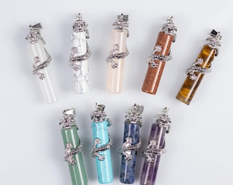 DRAGON Charm Crystal Point Pendant  :   Silver Plated Birthstone Jewelry Gift For Him, E2198