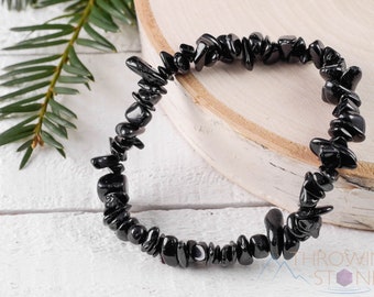 BLACK TOURMALINE Crystal Bracelet - Chip Beads - Beaded Bracelet, Handmade Jewelry, Healing Crystal Bracelet, E0829