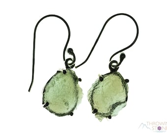 Pendientes de plata de ley con moldavita cruda: joyería de cristal genuino con garras y certificación de la República Checa, E2166