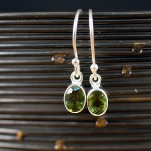 MOLDAVITE Earrings - Sterling Silver, Plain Bezel, Faceted - Moldavite Crystal, Dangle Earrings, Genuine Moldavite Jewelry, E2066