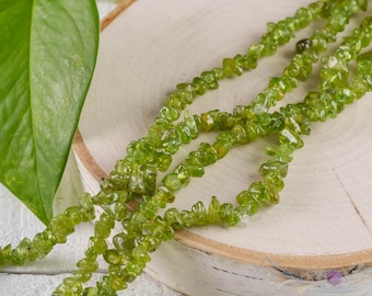 PERIDOT Crystal Necklace - Chip Beads - Long Crystal Necklace, Birthstone Necklace, Handmade Jewelry, E0797
