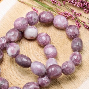 LEPIDOLITE with QUARTZ Crystal Bracelet - Tumbled Beads - Beaded Bracelet, Handmade Jewelry, Healing Crystal Bracelet, E1213