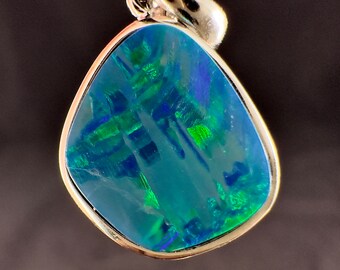 OPAL Pendant - Sterling Silver, Opal Doublet - Birthstone Jewelry, Opal Cabochon Necklace, Australian Opal, 54324