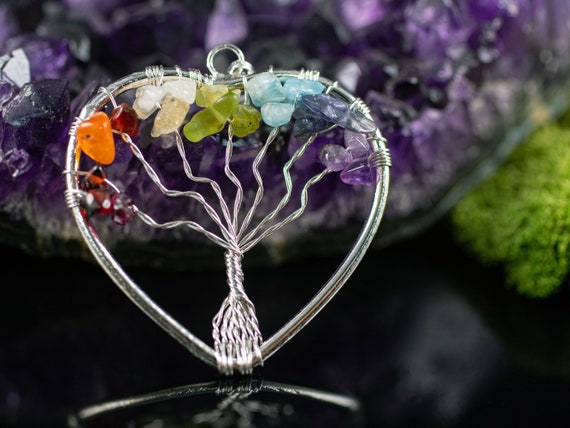 Seven Chakra Tree Of Life Pendant With Chain Golden Colour | Natural  Healing Gemstone Chakra To