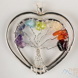 Tree of Life Pendant, CHAKRA Crystal Pendant - Heart - Tree of Life Chakra Necklace, Wire Wrapped Jewelry, E1971