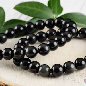 OBSIDIAN Crystal Bracelet - Round Beads - Beaded Bracelet, Handmade Jewelry, Healing Crystal Bracelet, E1066