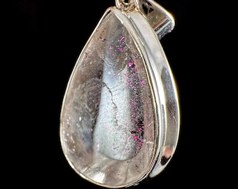Ciondolo in cristallo di quarzo rosa fuoco COVELLITE - Gioielleria raffinata, cristalli e pietre curative, 54274