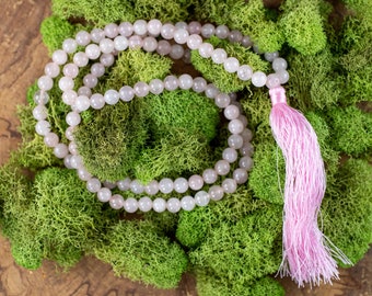 ROSE QUARTZ Crystal Necklace, Mala - Beaded Necklace, Handmade Jewelry, Healing Crystals and Stones,  E1813
