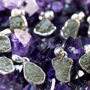 Raw MOLDAVITE Sterling Silver Pendant :  Genuine Bezel Set Tektite Jewelry with Certification, E1650