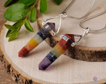 Rainbow CHAKRA Crystal Pendant - Crystal Points, Handmade Jewelry, Healing Crystals and Stones, E0320