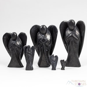 Black SHUNGITE Crystal Angel - Guardian Angel Figurines, Home Decor, Healing Crystals and Stones, E2192