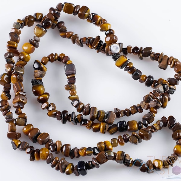 TIGERS EYE Kristall Kette - Chip Perlen - Lange Kristall Kette, Perlenkette, Handgemachter Schmuck, E0779