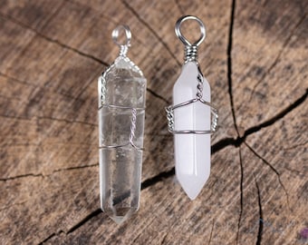 QUARTZ Crystal Pendant - White Or Clear Wire Wrapped Point Necklace, Metaphysical Healing Stone, E0140