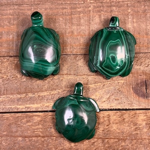 MALACHITE Crystal Turtle Family - Set of 3 Natural Stone Carvings For Gifts, Collections, 53121