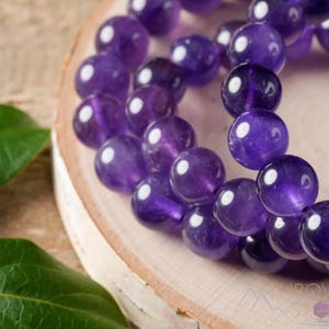 AMETHYST Crystal Bracelet  :  Round Gemstone Beads, Natural Purple Stones, Handmade Jewelry, February Birthstone, E0608