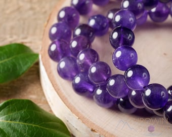 AMETHYST Crystal Bracelet  :  Round Gemstone Beads, Natural Purple Stones, Handmade Jewelry, February Birthstone, E0608