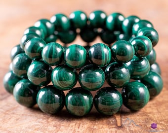 Pulseira de contas de pedra de malaquita verde-escura: redondas genuínas de 3 a 18 mm, joia de cristal natural feita à mão, E1037