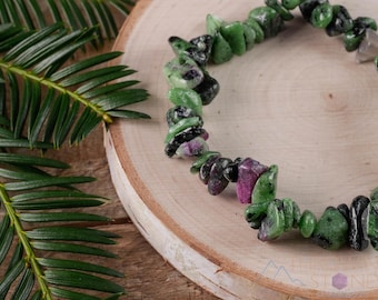 Braccialetto di cristallo di ZOISITE RUBINO: perline di pietra naturale rossa e verde, gioiello elastico fatto a mano, E0644