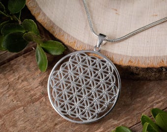 SILVER Flower of Life Pendant - Sacred Geometry Mandala, Sterling Silver Fine Jewelry, Gift for Him, E1114